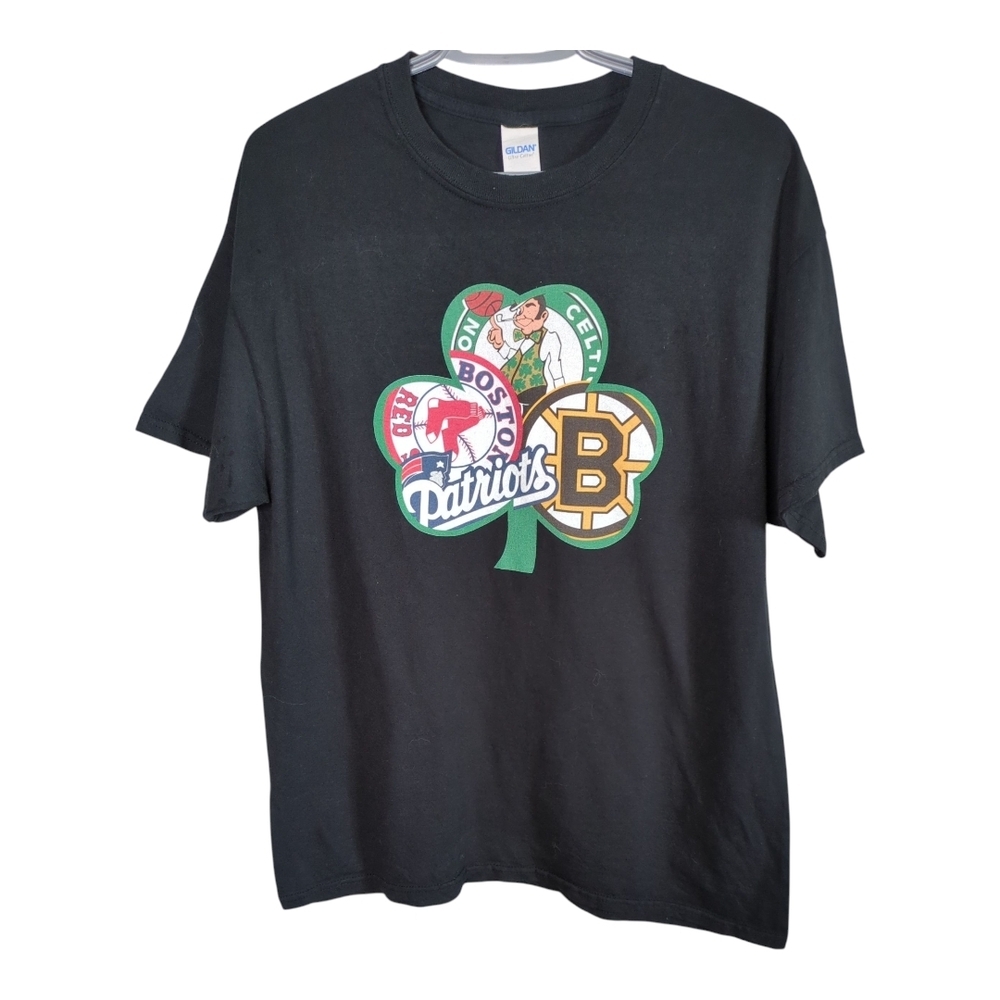 BOSTON B Fan‎ Sport Teams Guy Men's Black T-Shirt Combined Logo Art Size Large